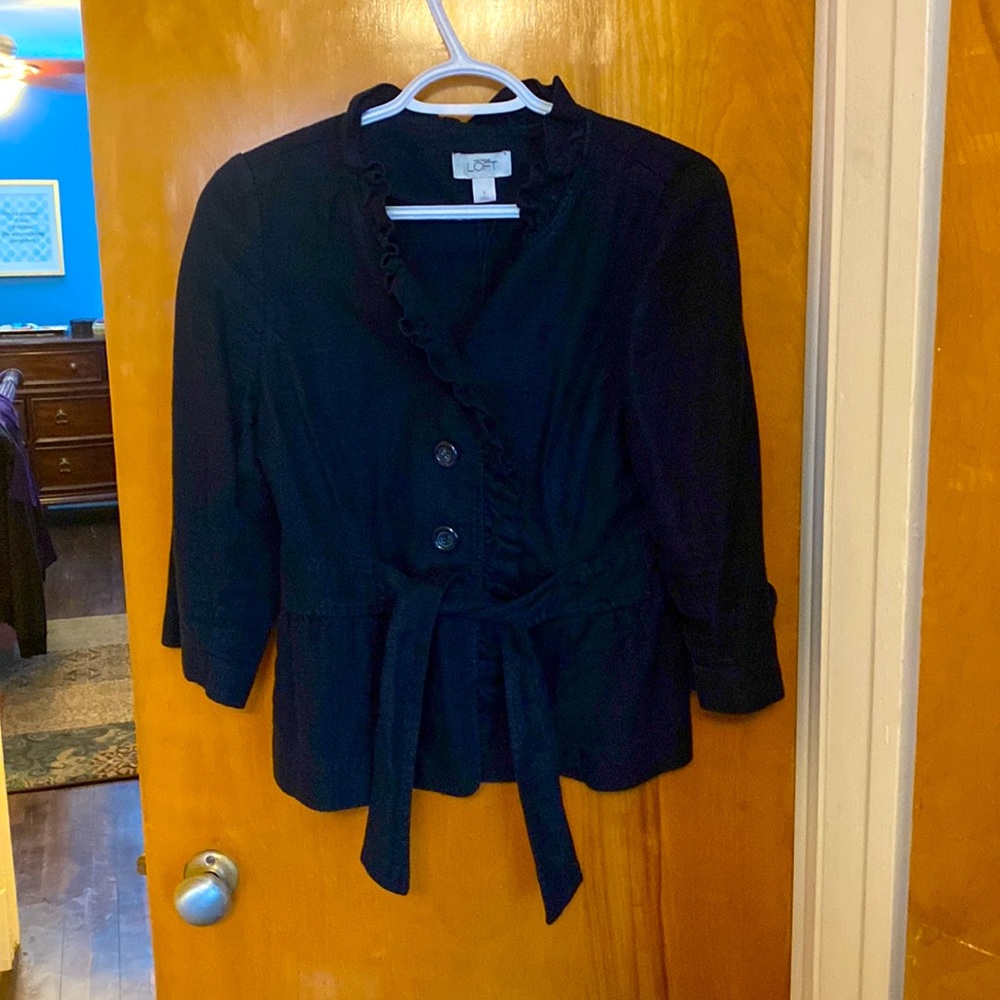 Ann Taylor Loft belted navy blazer